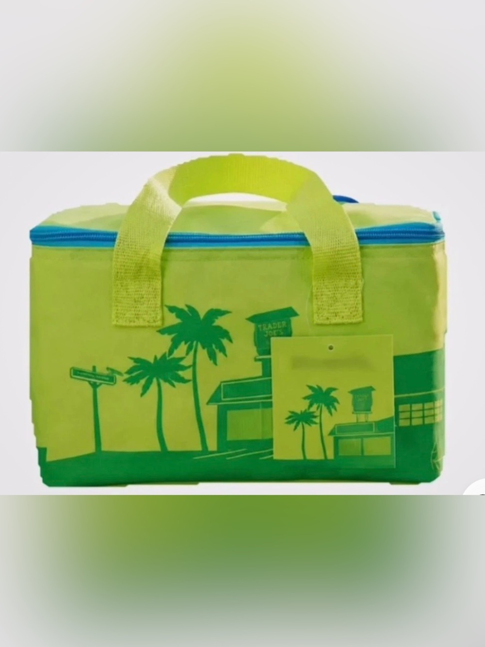 Trader Joe’s Lime Green Mini Insulated Tote with Palm Print